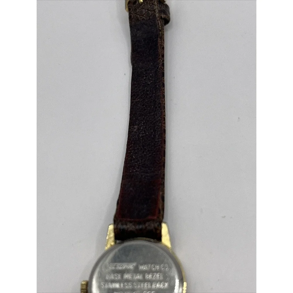 Vintage Nelsonic Women's Diamond‎ Quartz Watch Brown Leather Band- New Battery