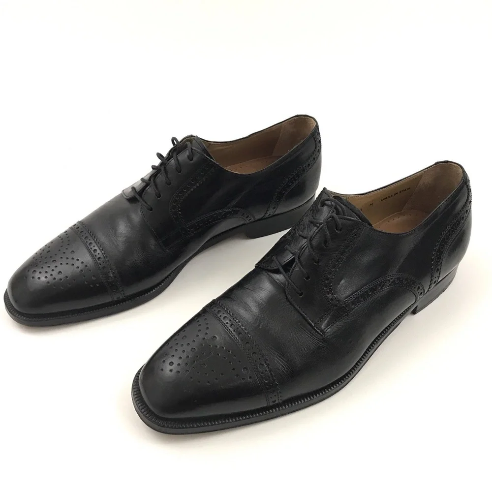 Mr Sid Designer Men Black Leather Dress Shoes Lace Up Brogue‎ Cap Toe Size 10