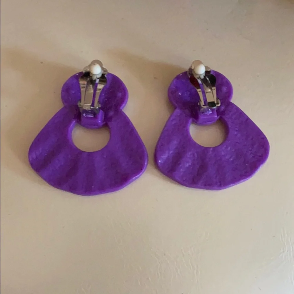 Purple Rhinestone Retro Style Clip On Earrings