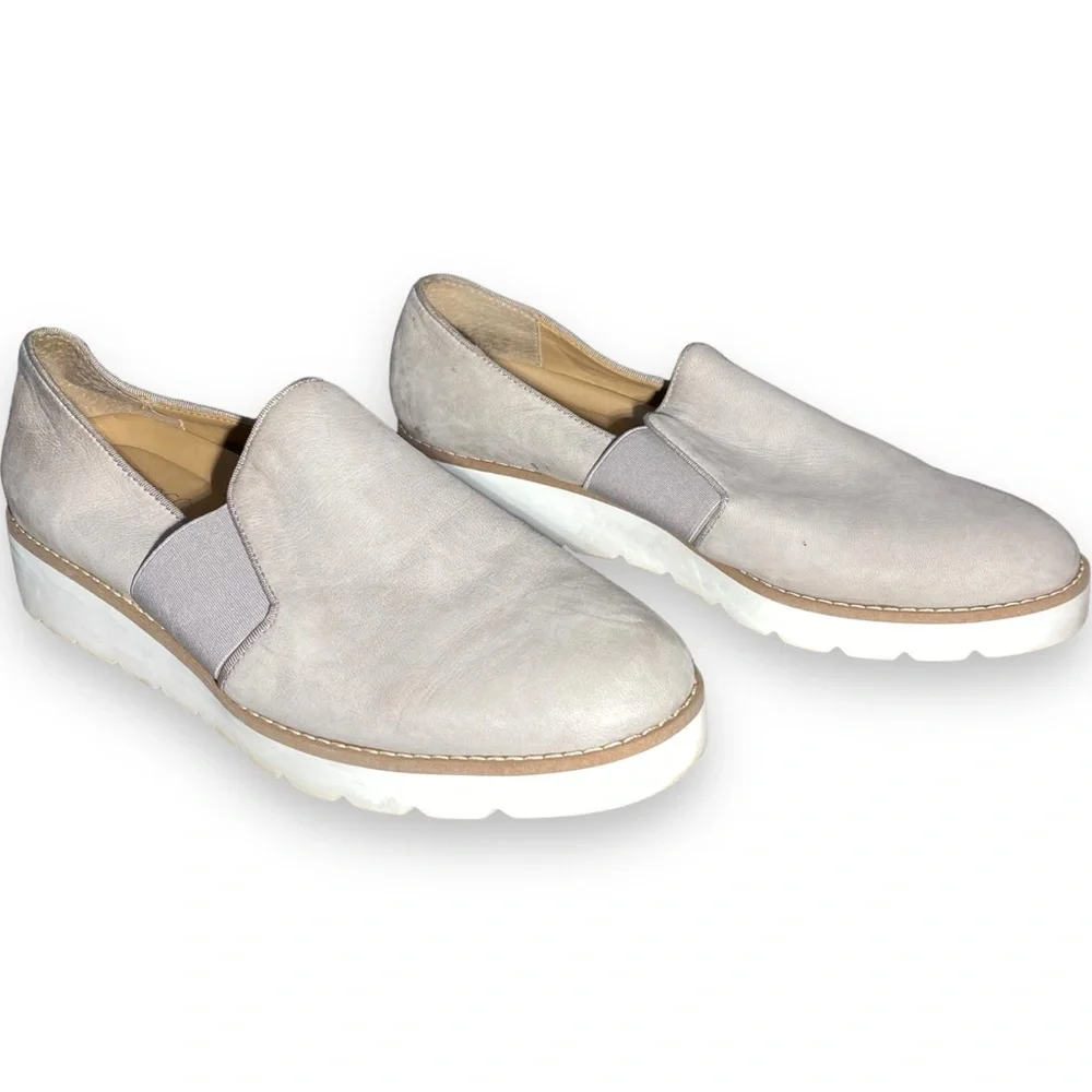 Franco Sarto Women's Size 8 Hailie 2 Gray Leather Wedge Chunky Sole Loafers Shoe