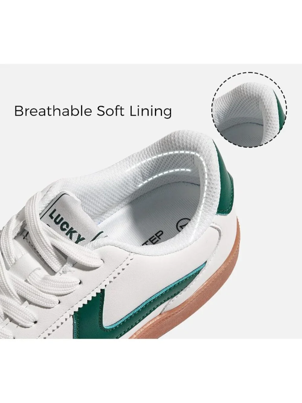 Women's White/Green Classic Fashion Skate No Slip Lace Up Walking Sneaker Shoes