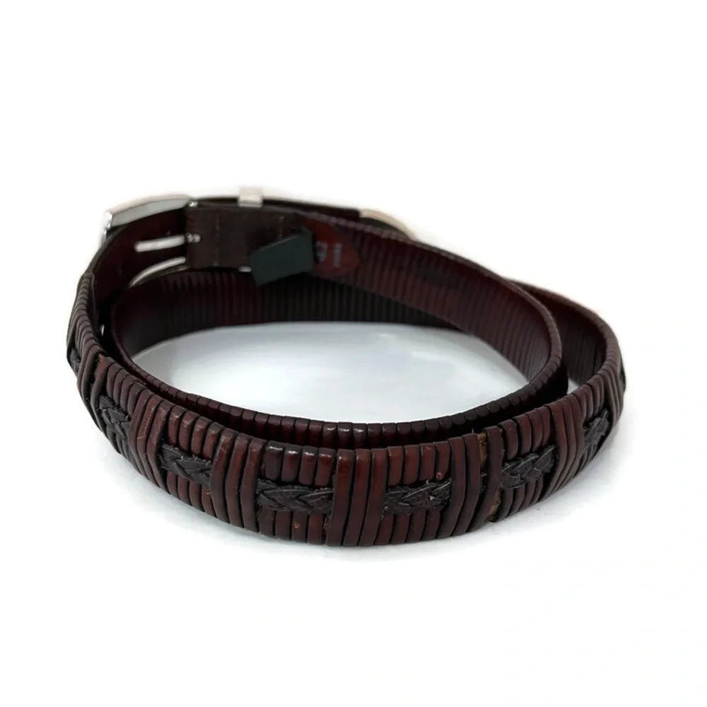 Brighton Leather Men's Belt 42 Brown Leather Belt 3907 Textured Woven Vintage