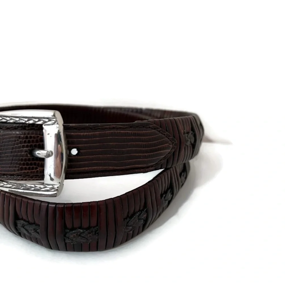 Brighton Leather Men's Belt 42 Brown Leather Belt 3907 Textured Woven Vintage