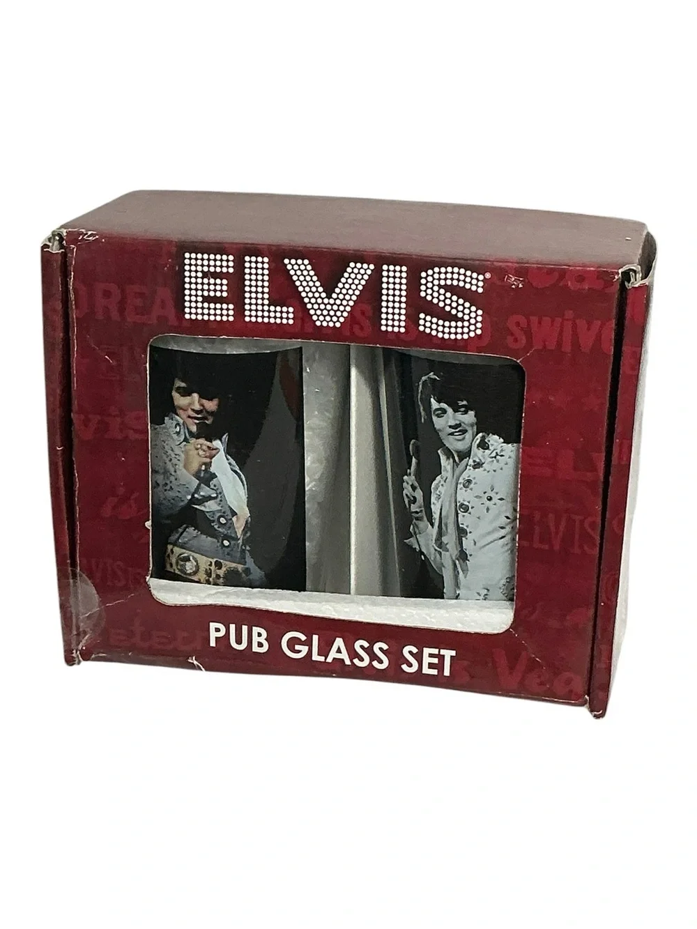 ELVIS Presley Pub Pint Glass Set Vintage Collectible 16 Oz Set of 2 Boxed
