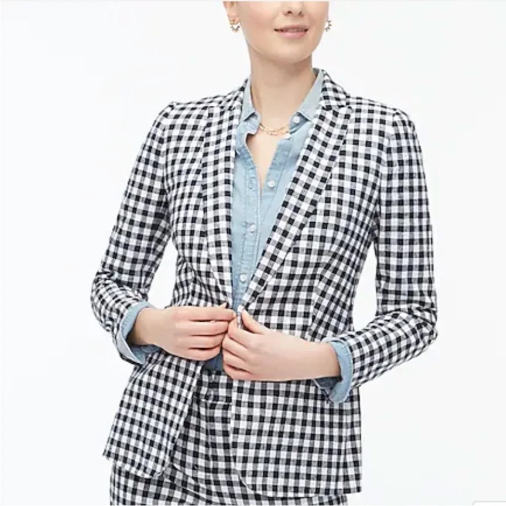 J. Crew Gingham linen-blend Holland  ‎ Women's Blazer Size 10 NWT