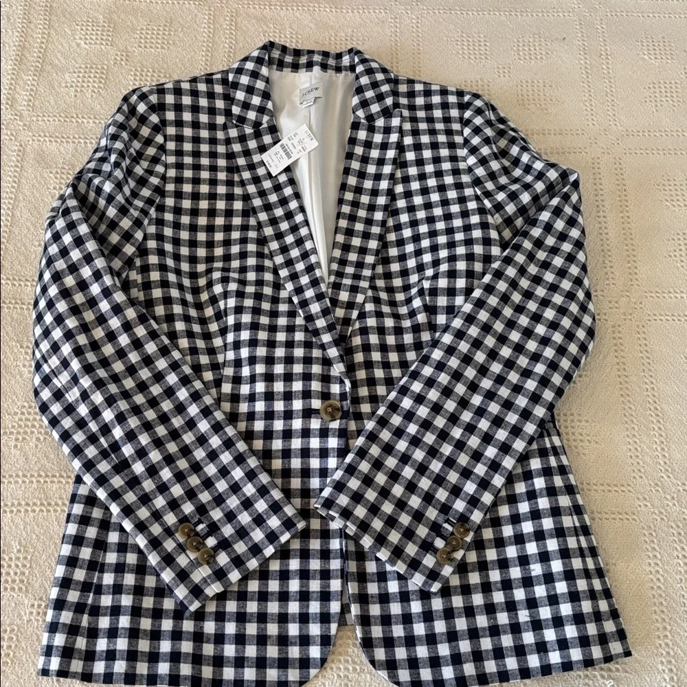 J. Crew Gingham linen-blend Holland  ‎ Women's Blazer Size 10 NWT