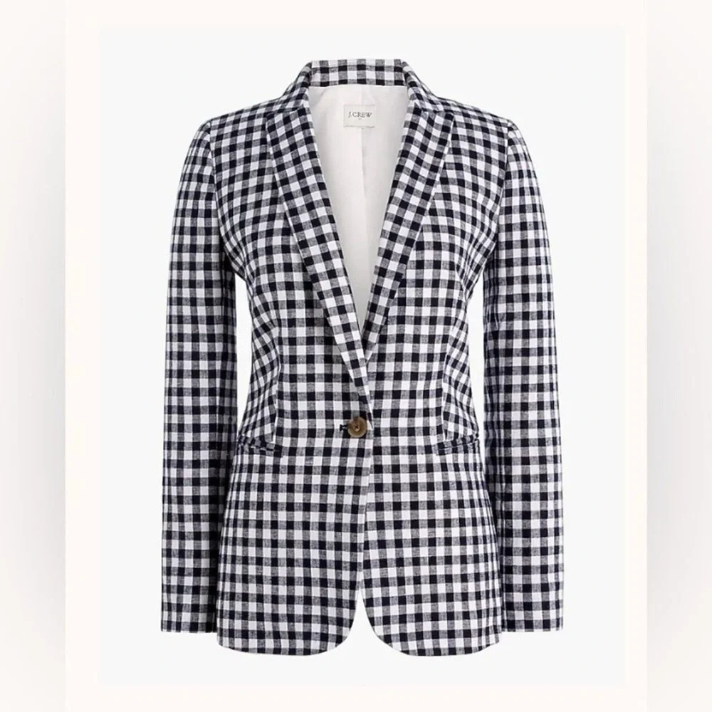 J. Crew Gingham linen-blend Holland  ‎ Women's Blazer Size 10 NWT