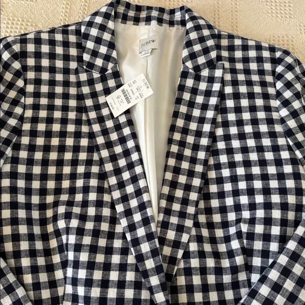 J. Crew Gingham linen-blend Holland  ‎ Women's Blazer Size 10 NWT