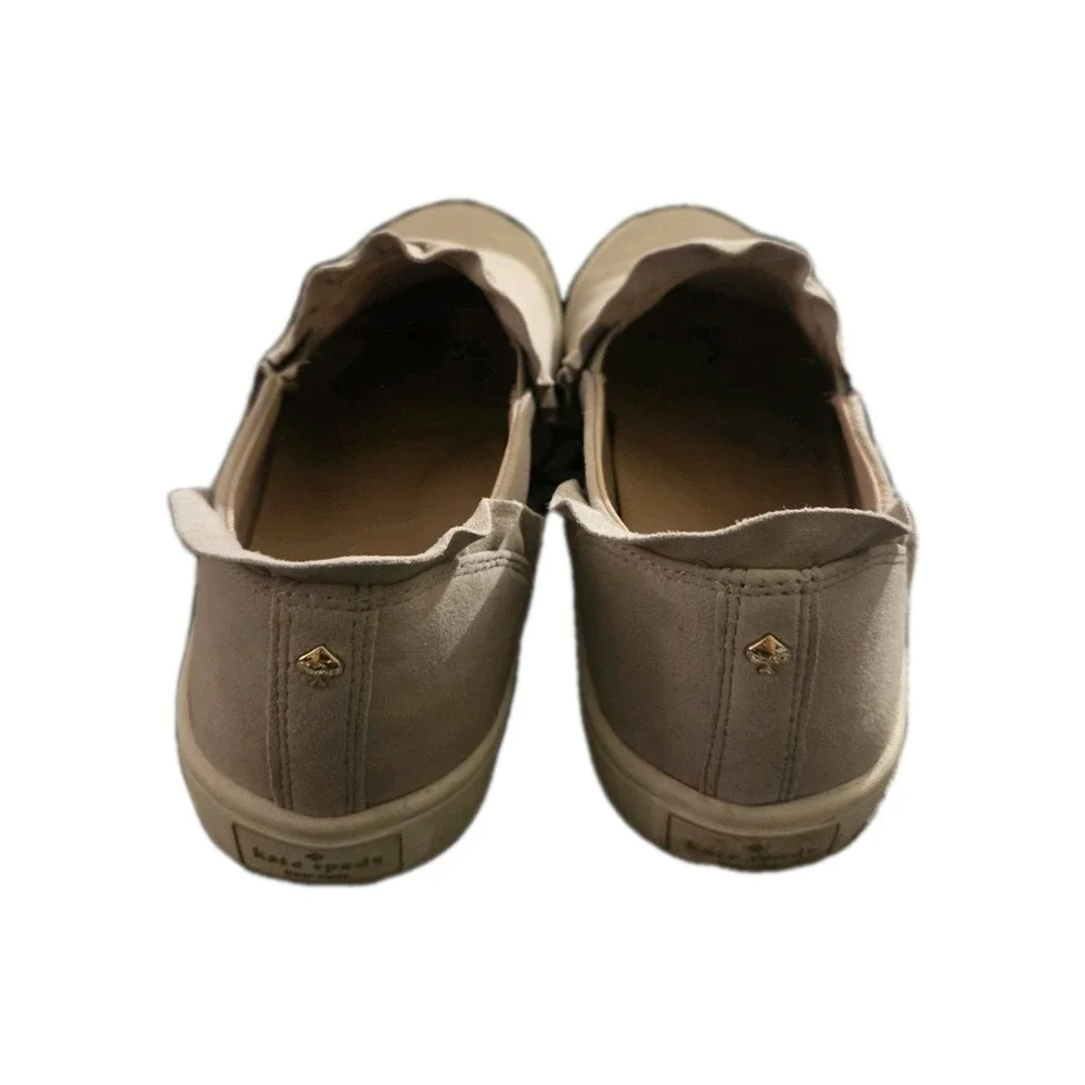 Kate Spade Lilly Ruffle Slip On Sneakers Beige Taupe Suede Leather‎ Flats 7.5M
