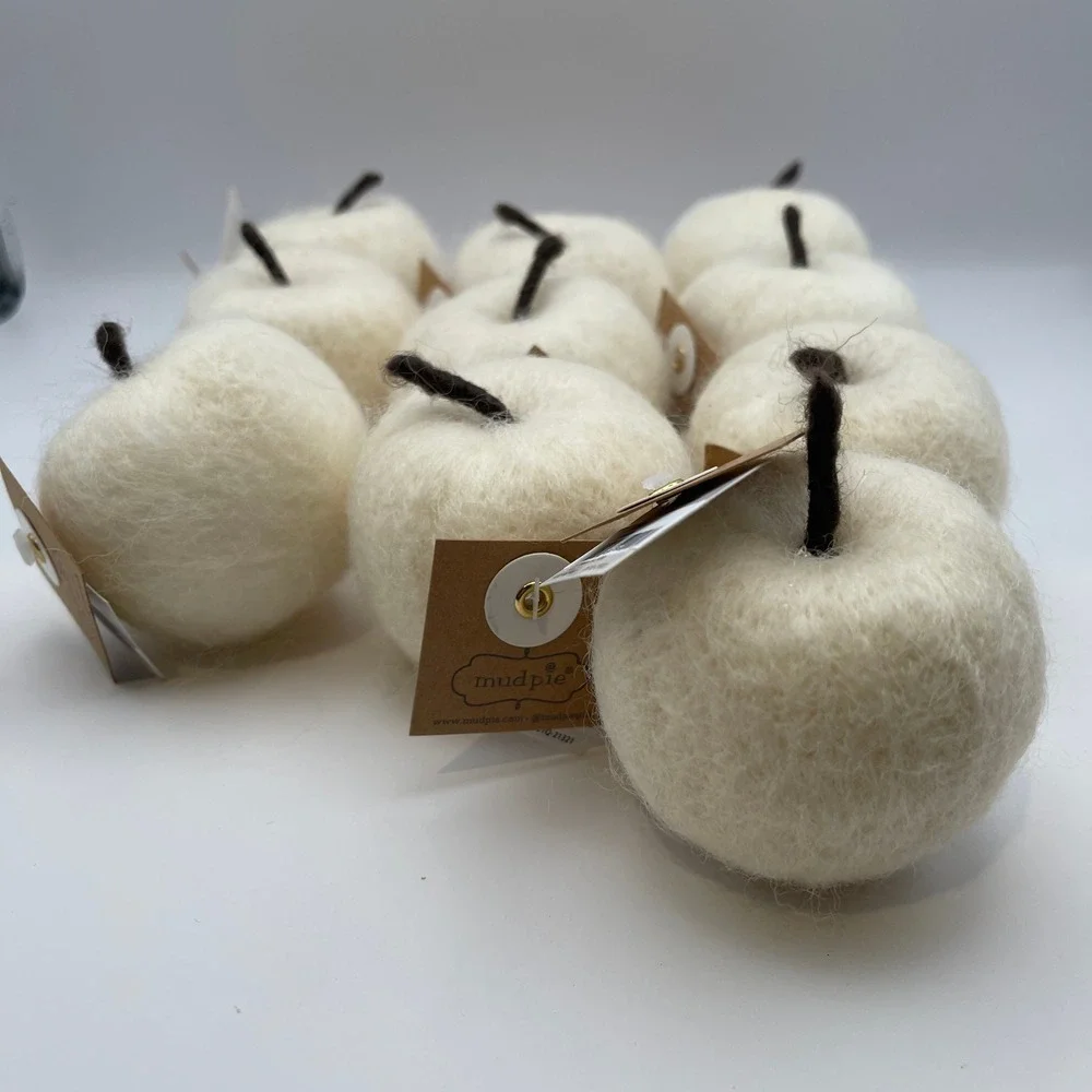 Mud Pie Cream Felted Wool Apple Bowl Filler Set of 10 Farmhouse Decor DGYQ-21321
