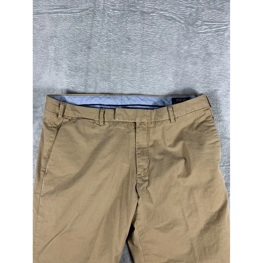 Polo Ralph Lauren Slim Fit Chino Pants Mens 34x32 Tan Khaki Flat Front EU 34