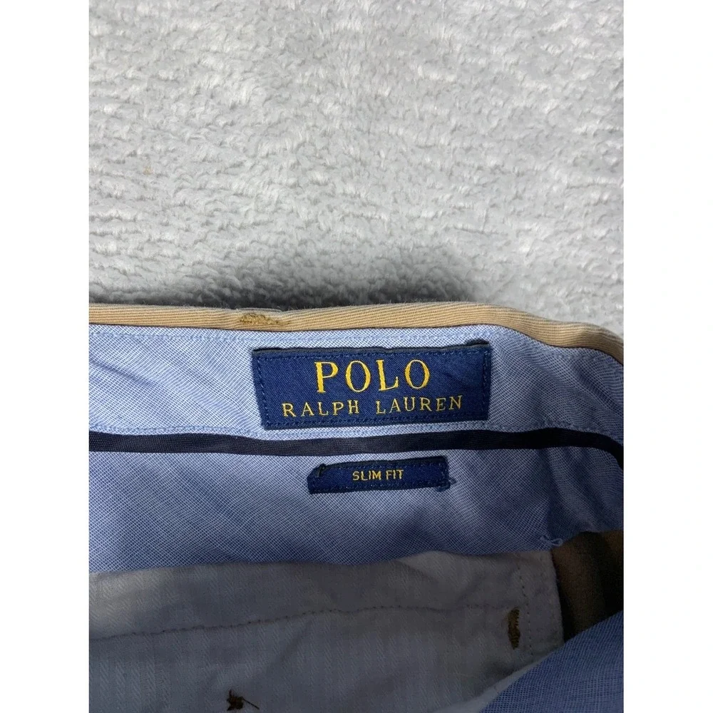Polo Ralph Lauren Slim Fit Chino Pants Mens 34x32 Tan Khaki Flat Front EU 34
