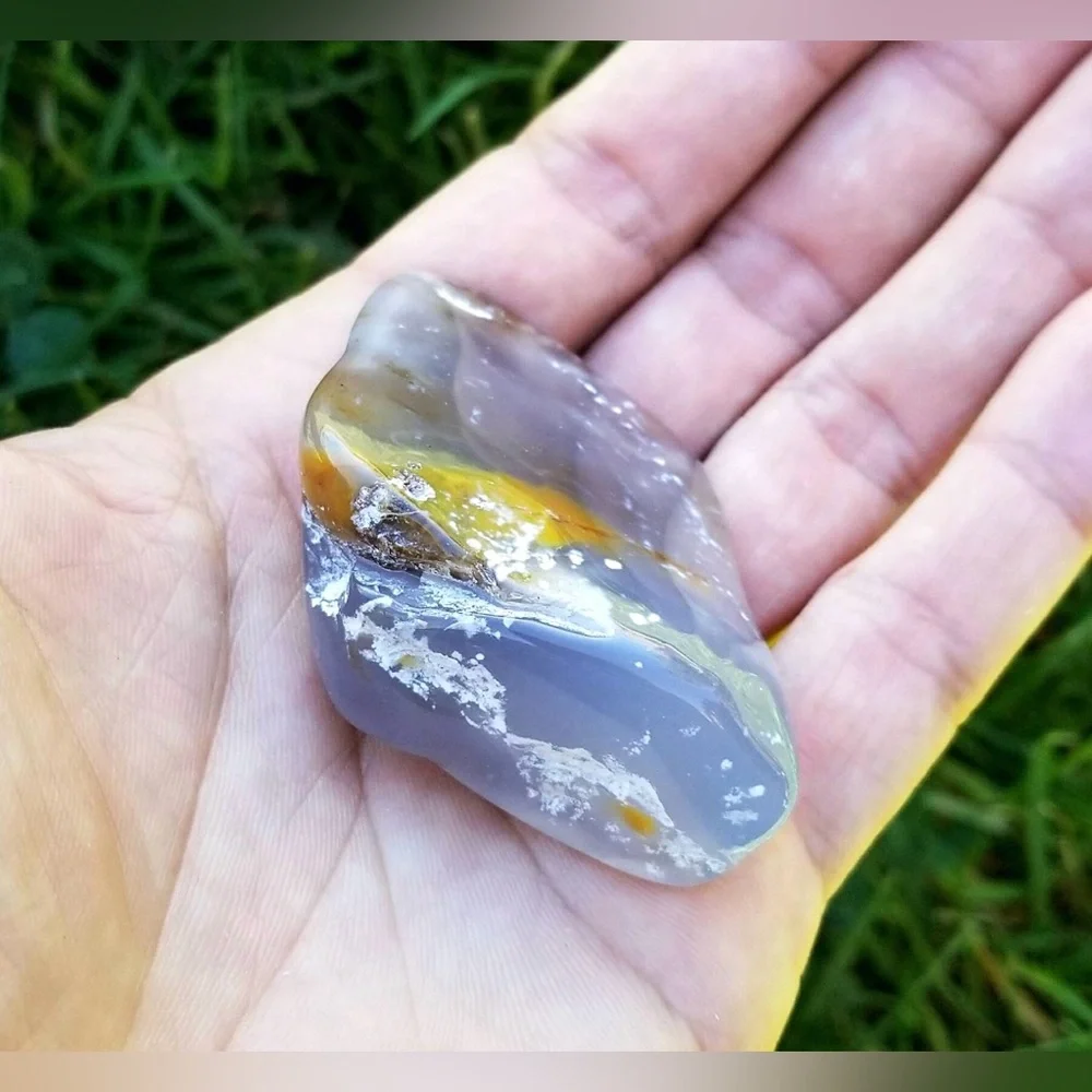 Rare Natural Montana Blue Agate With Brecciated Jasper Tumbled Stone‎ Crystal A+