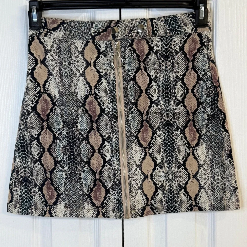 Altard State Mini Skirt Snake‎ skin Print Zipper Front Tan Brown Women's Size M