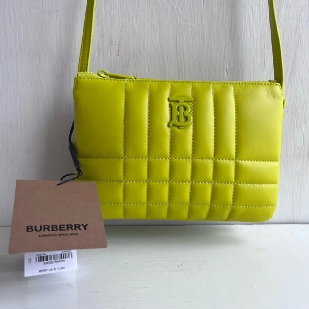 BURBERRY Lola Quilted Twin Pouch Vivid Lime