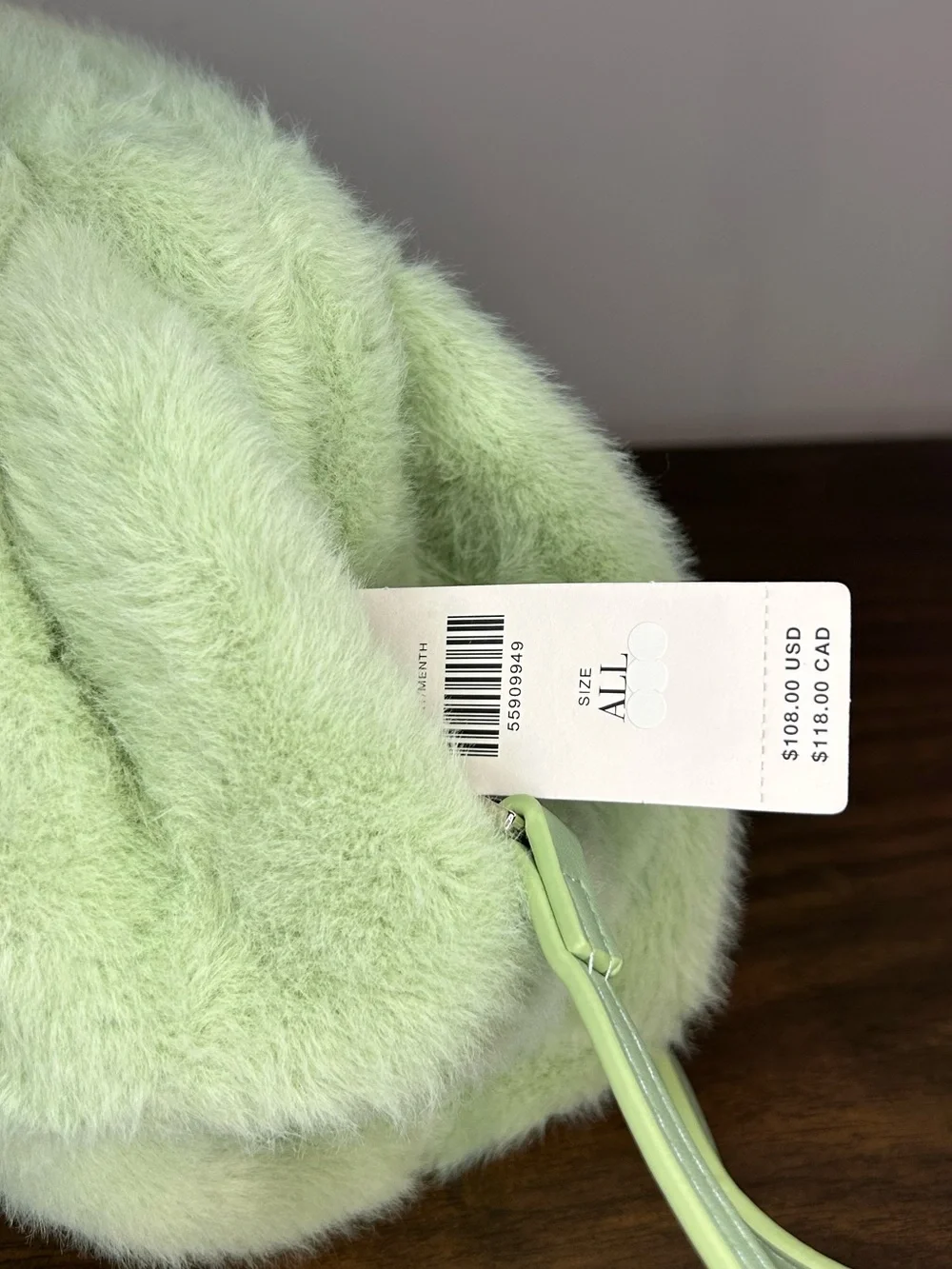 Anthropologie NWT Sage Green Faux Fur Shoulder Crossbody Bag with Pouch