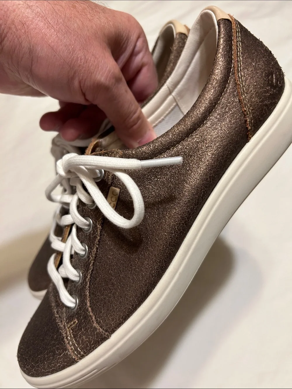 Ecco Women's Dark Brown Suede Lace-Up Sneakers with White Laces