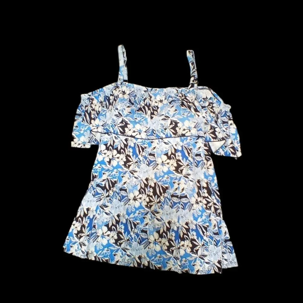 Fit 4 U  Women's Bathing Suit Swimdress Size 20W Tiered Floral Blue Black