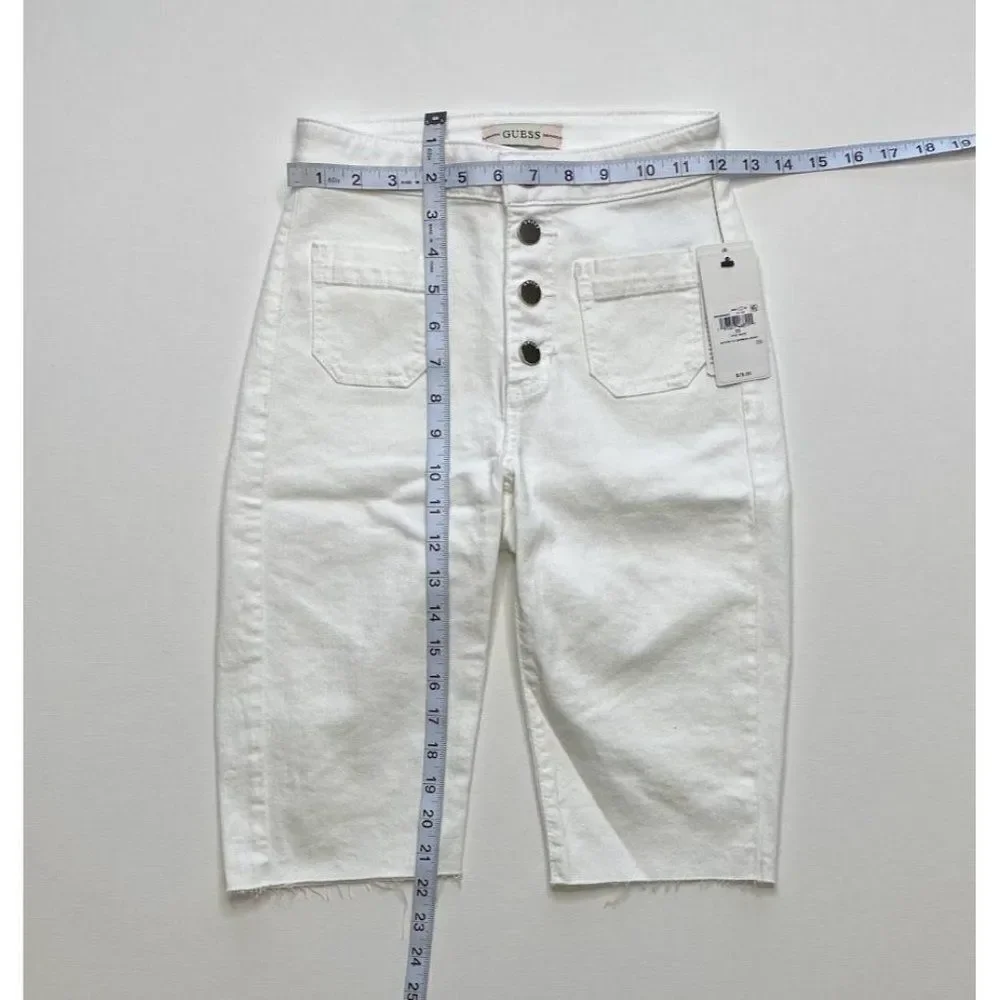 GUESS Bermuda Jean Shorts 25 White Women's Stretch Cut Off NEW‎