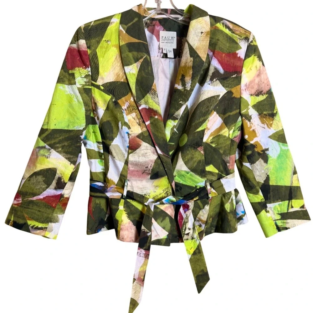 PAUW Amsterdam Art to Wear Abstract Floral Tie Waist Blazer Jacket S/M‎
