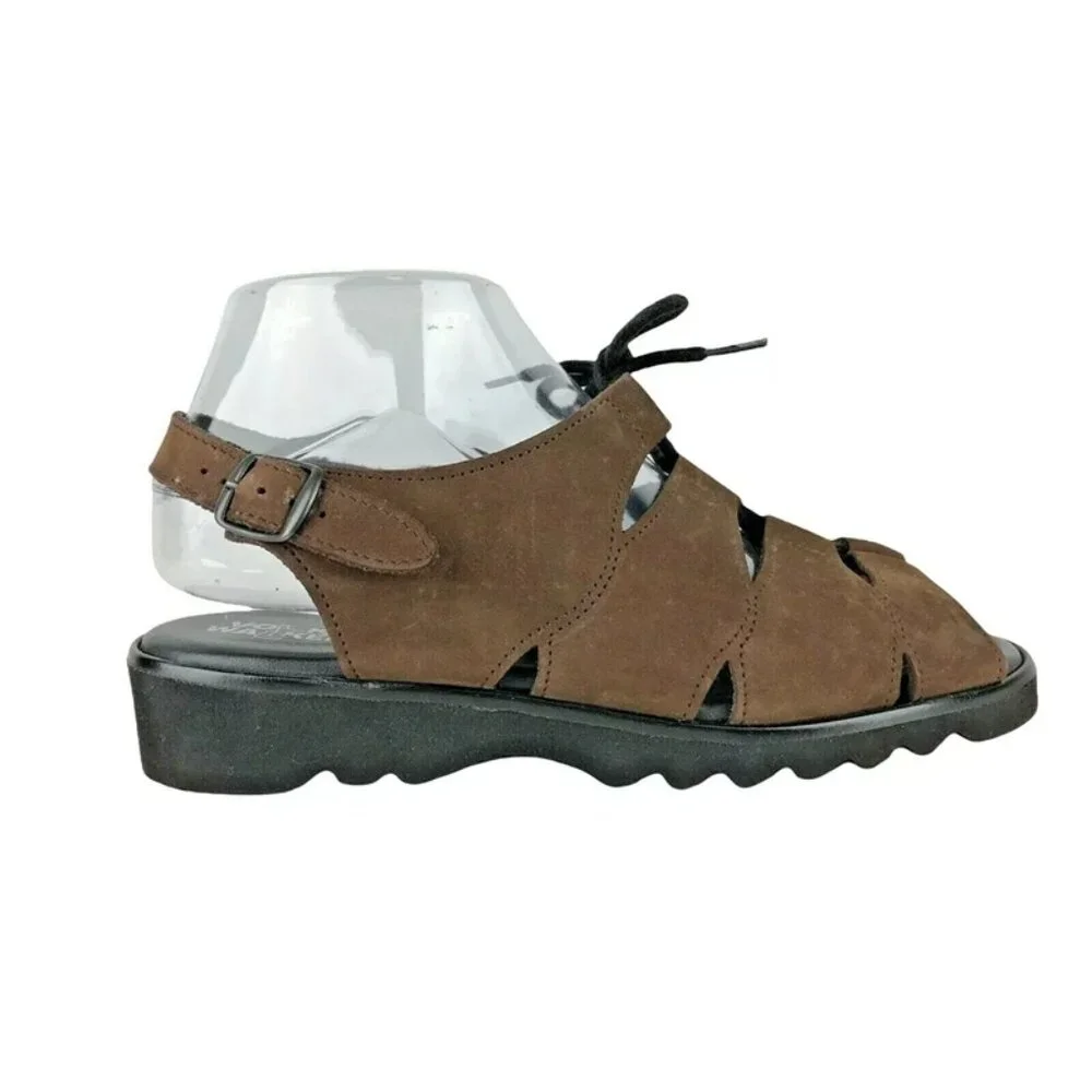 Volks‎ Walkers Girls Brown Leather Adjustable Buckle Strappy Sandals Size US 7.5