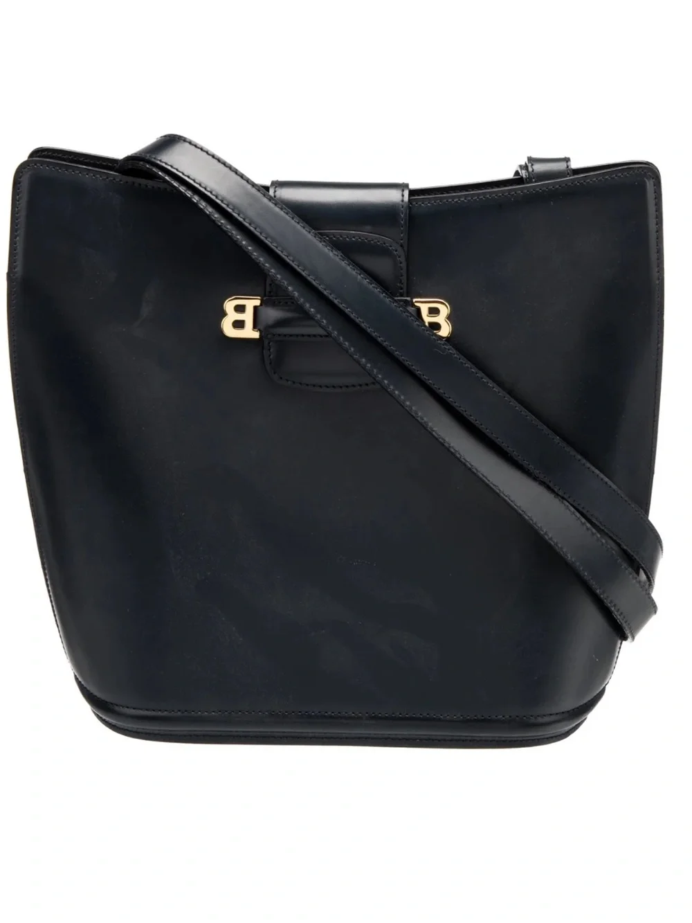 Bally all  Leather Vintage Shoulder Bag dark navy/ black gold. Unused