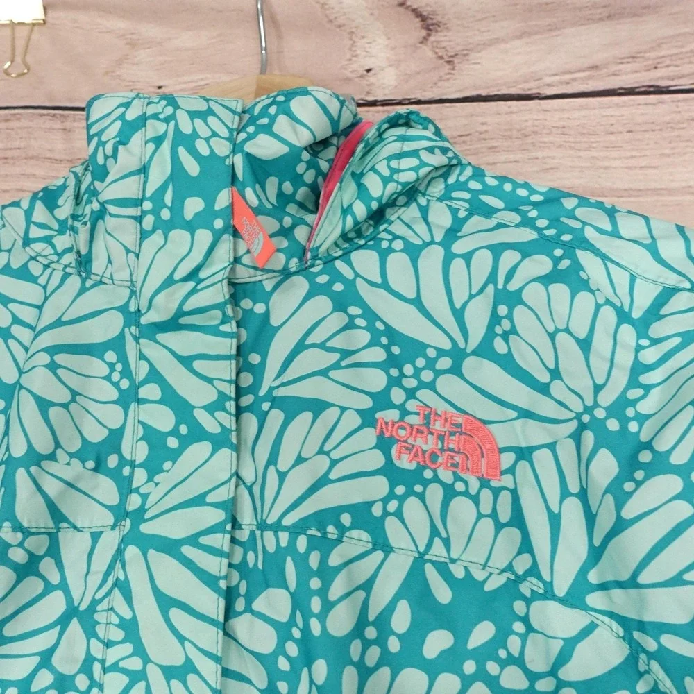 North Face‎ Jacket Girls XL 18 Green Floral HyVent Hooded Rain Coat Waterproof