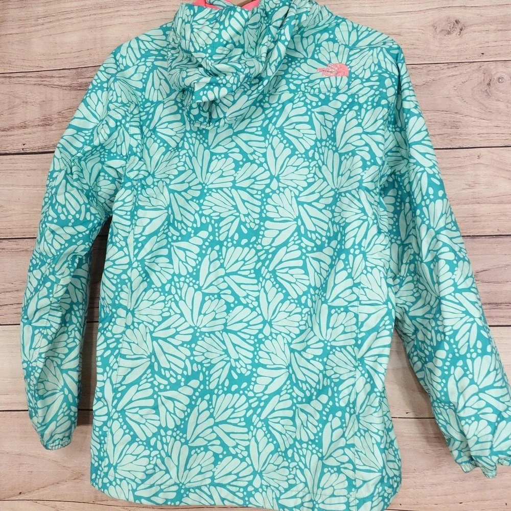 North Face‎ Jacket Girls XL 18 Green Floral HyVent Hooded Rain Coat Waterproof