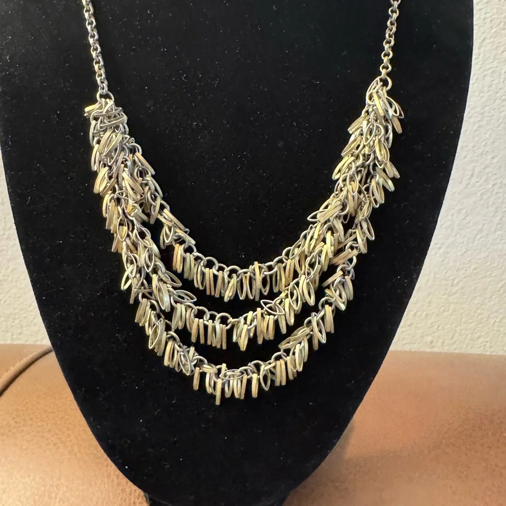 Champagne tone multi strand fringe looped necklace
