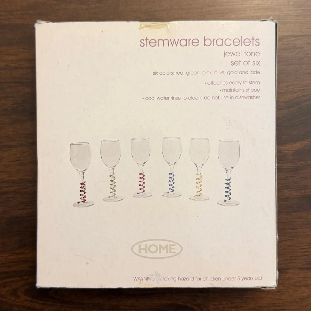 Jewel Tone Stemware Bracelets Set of Six Wine Charms