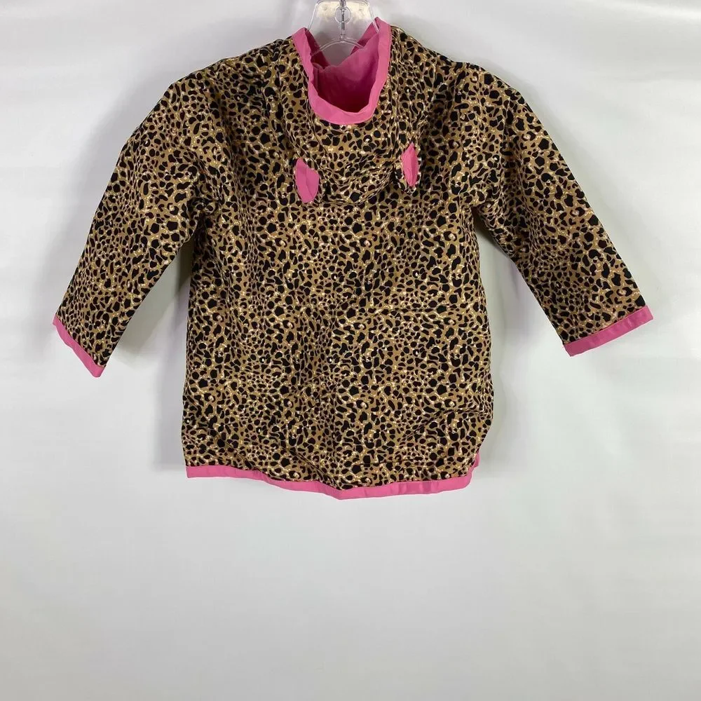 Gymboree Girls Jacket Size 4 Hooded Hook and Loop Closure Long Sleeve Brown Pink