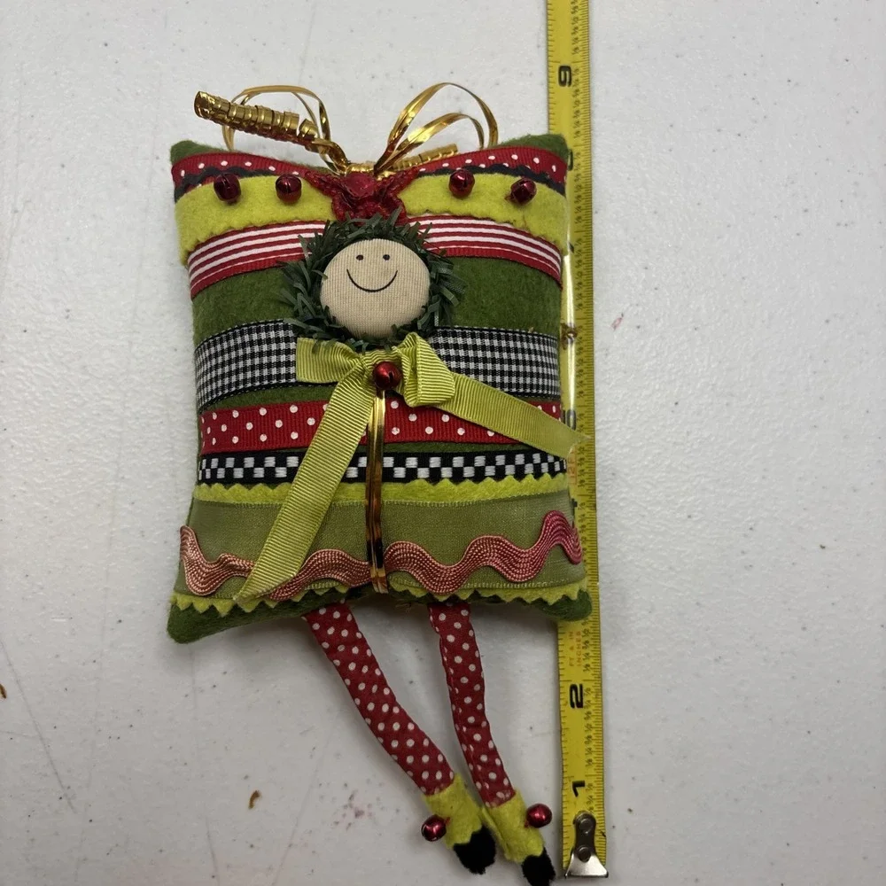 4 Christmas Quilted Patchwork Ornaments Santa Angel Elf‎ Primitive Cottage Core