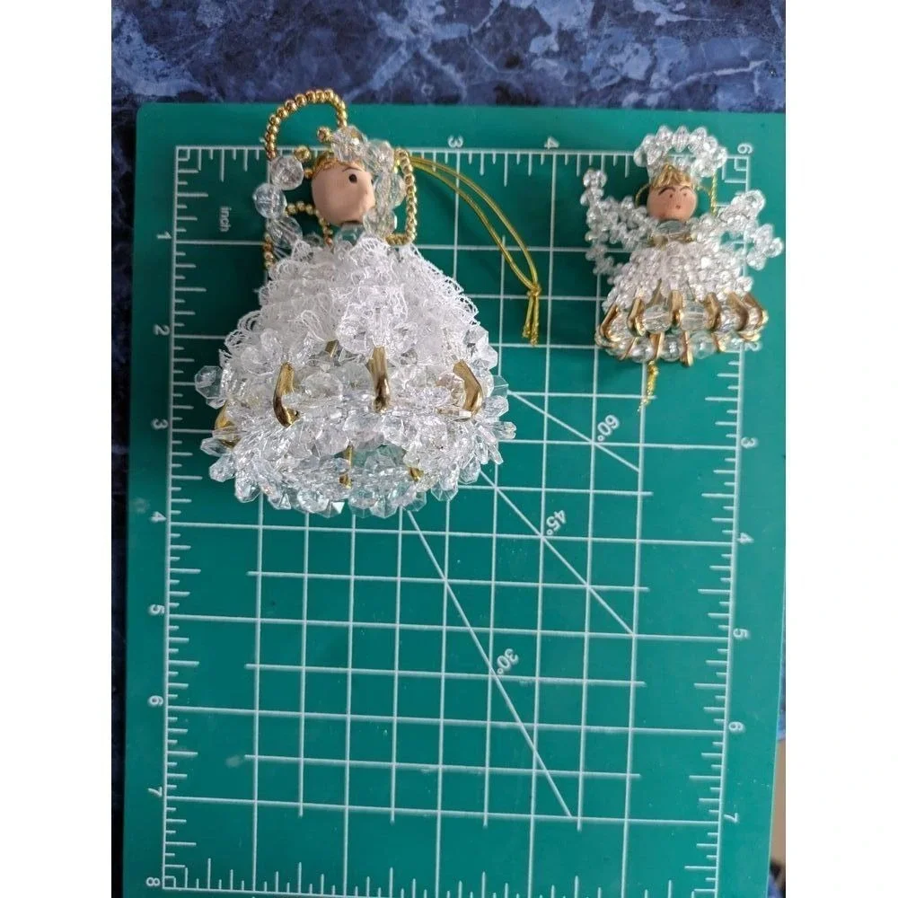 Vtg Beaded Mom & Baby Angel Christmas Ornament Holiday Decorations Set of 2 4&2