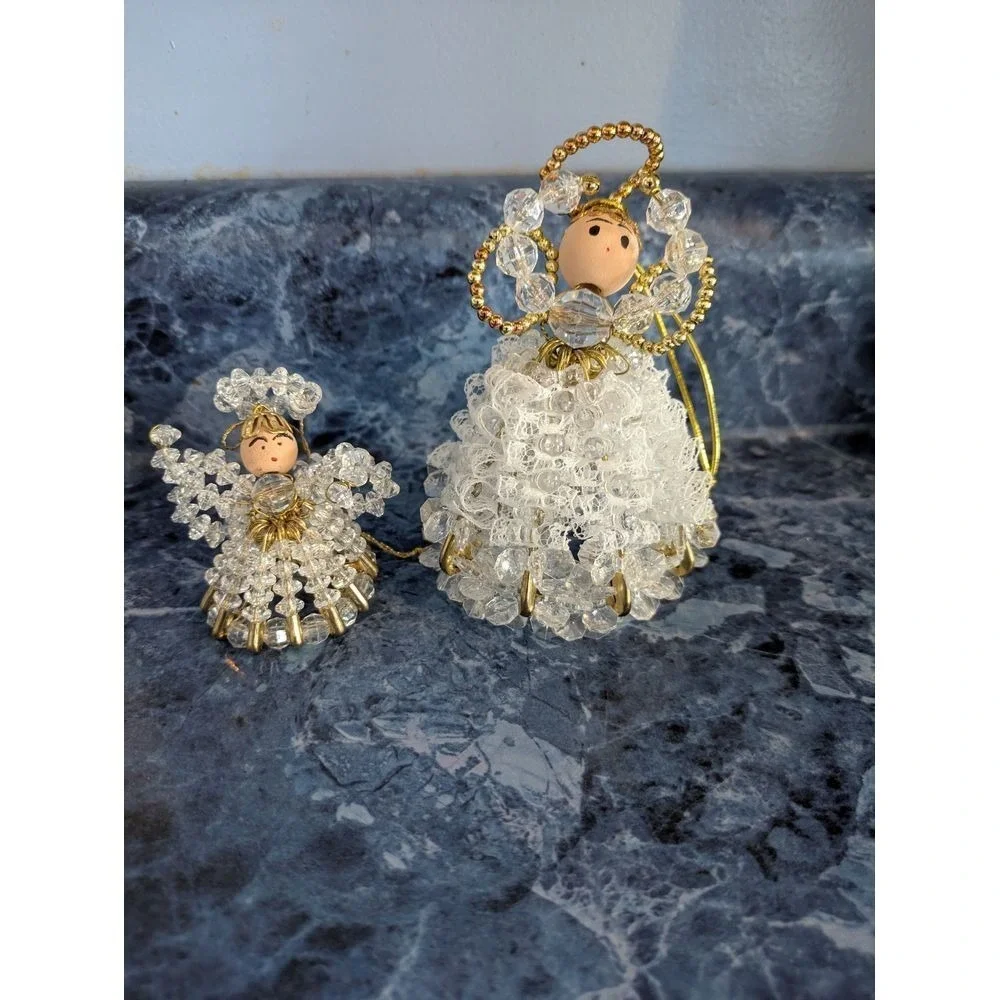 Vtg Beaded Mom & Baby Angel Christmas Ornament Holiday Decorations Set of 2 4&2