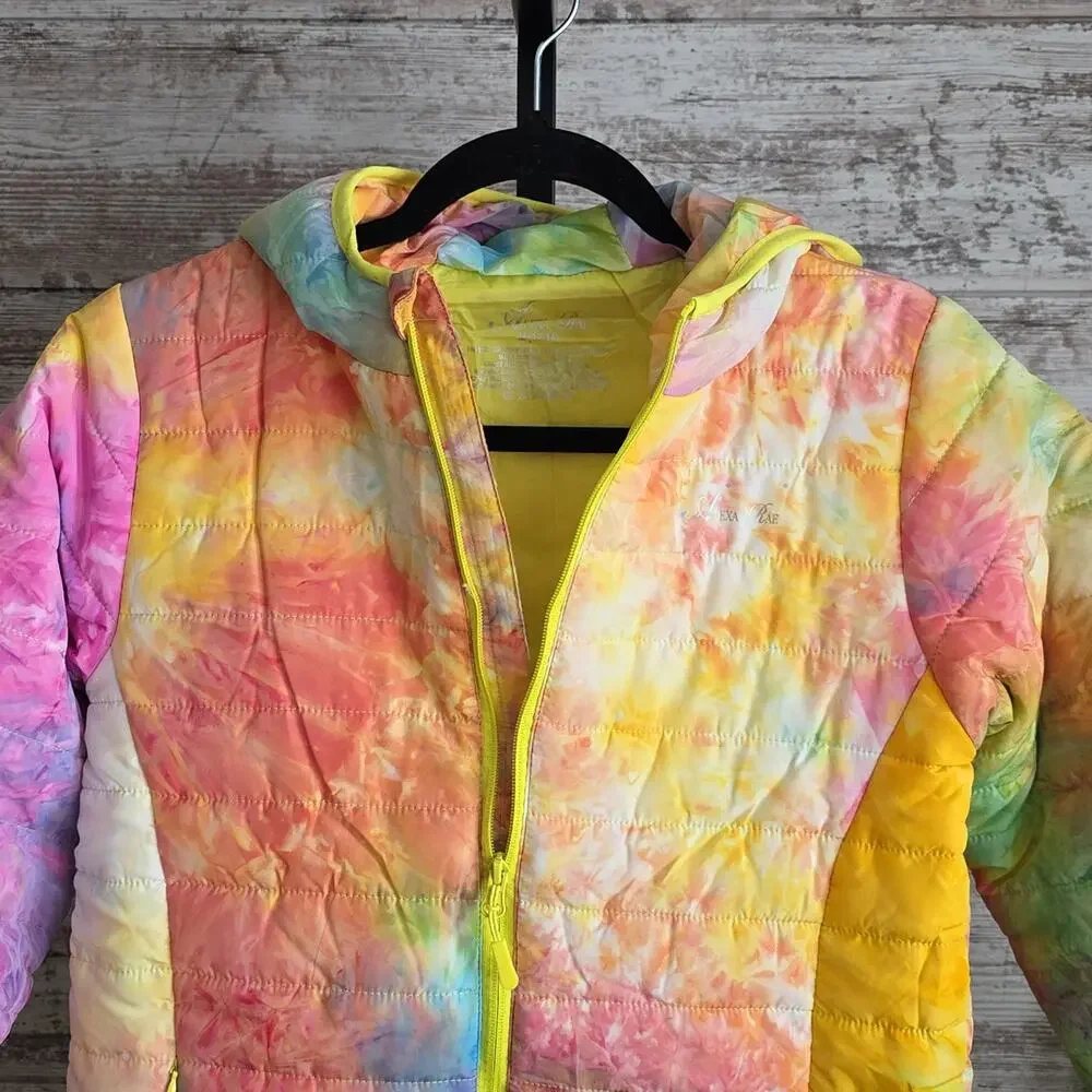 Alexa Rae Hooded Yellow Tie Dye Puffer Jacket Kids Size Medium 12/14 NWT