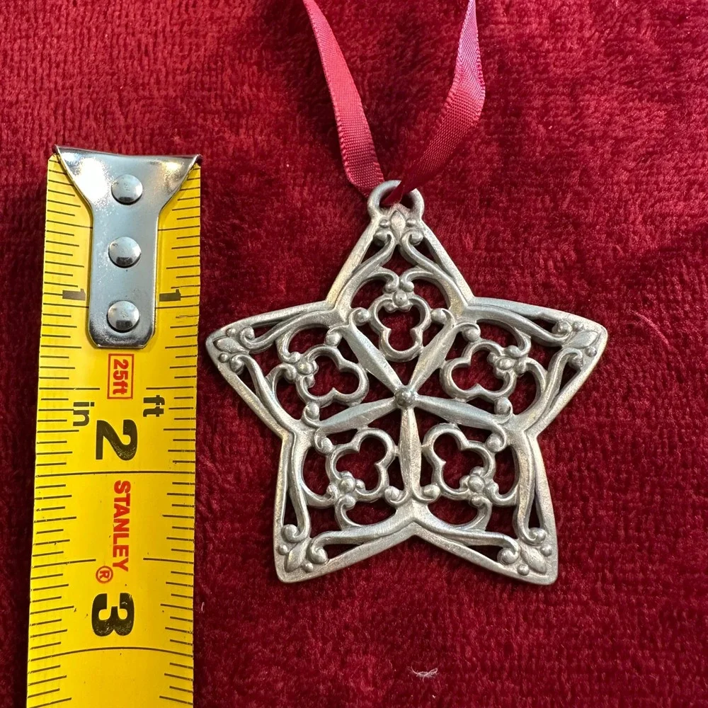 Silver Tone‎ Filigree Star Christmas Ornament Red Ribbon Hanging Holiday Decor