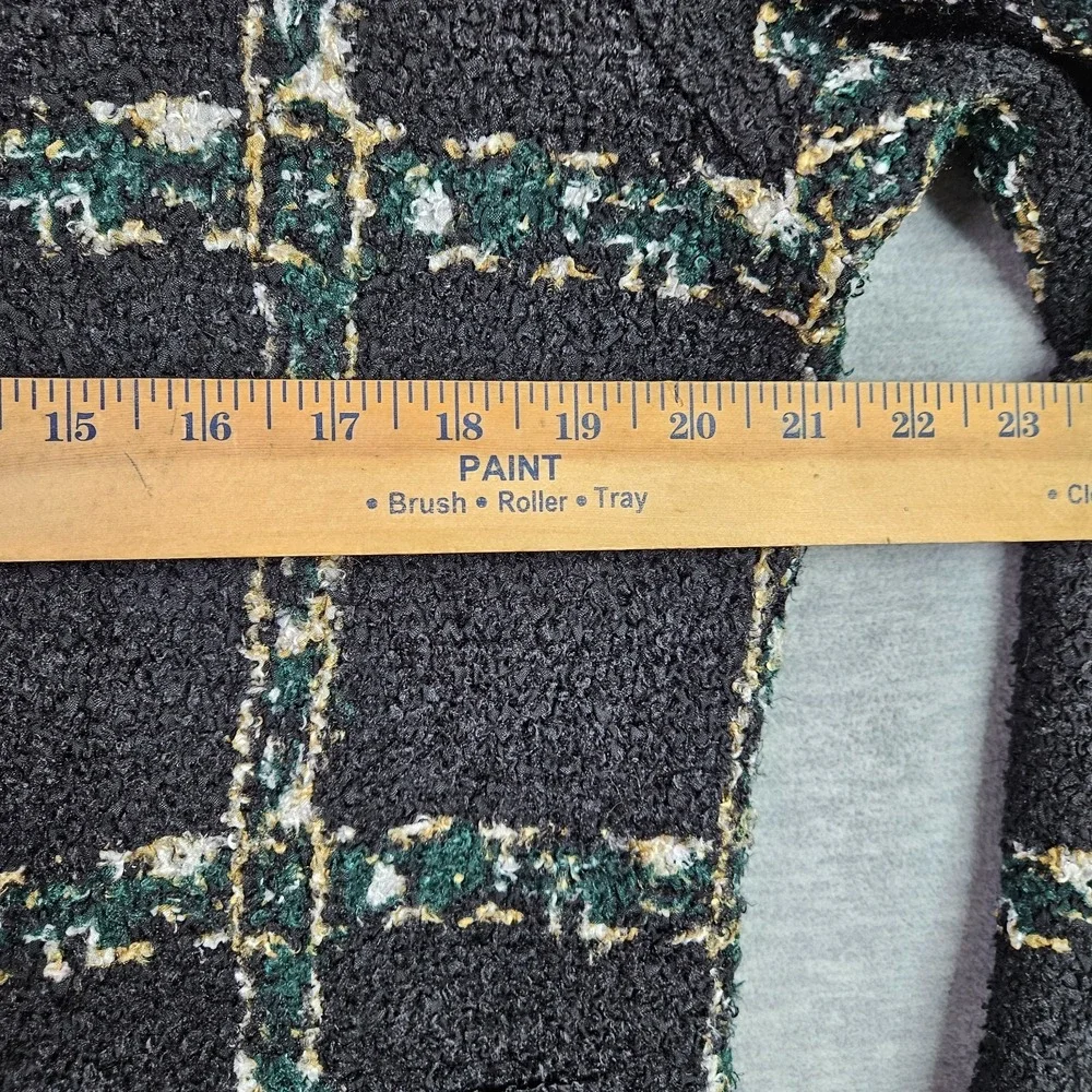 Chico's Travelers Women's Sz 2 12/14 Black Plaid Textured Cardigan Jack