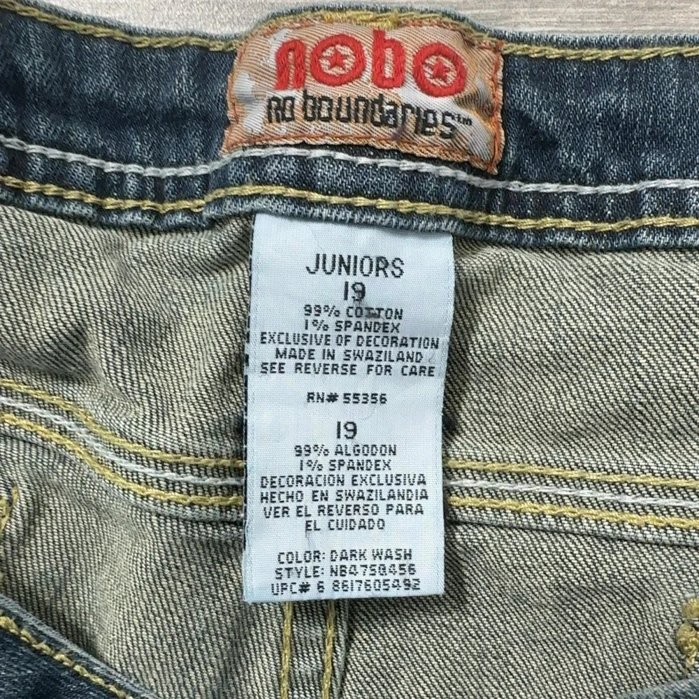 No Boundaries Jeans Juniors 19 Blue Dark Wash Flare Embroidered Heart‎ Y2K