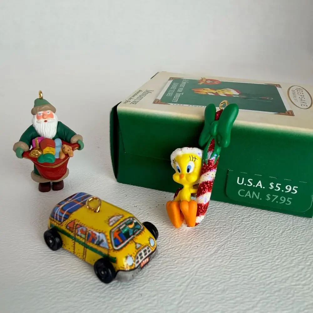 Hallmark KeepSake Miniature Ornaments 3‎ Each: Santa Tin Car Tweety
