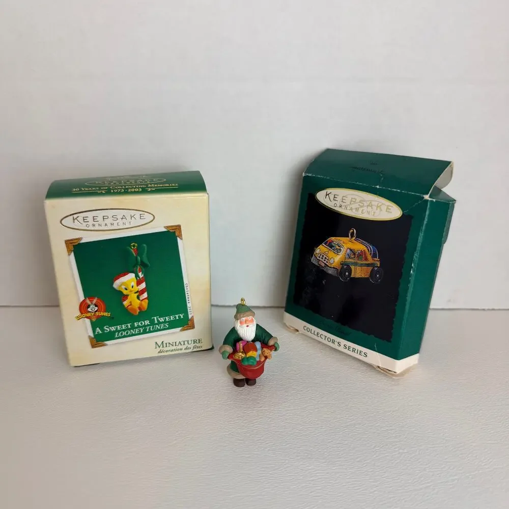 Hallmark KeepSake Miniature Ornaments 3‎ Each: Santa Tin Car Tweety