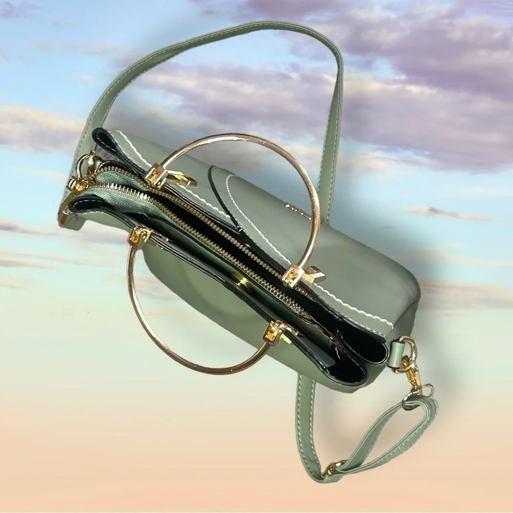 Spring Green Gold Geometric Satchel Medium Bag Crossbody