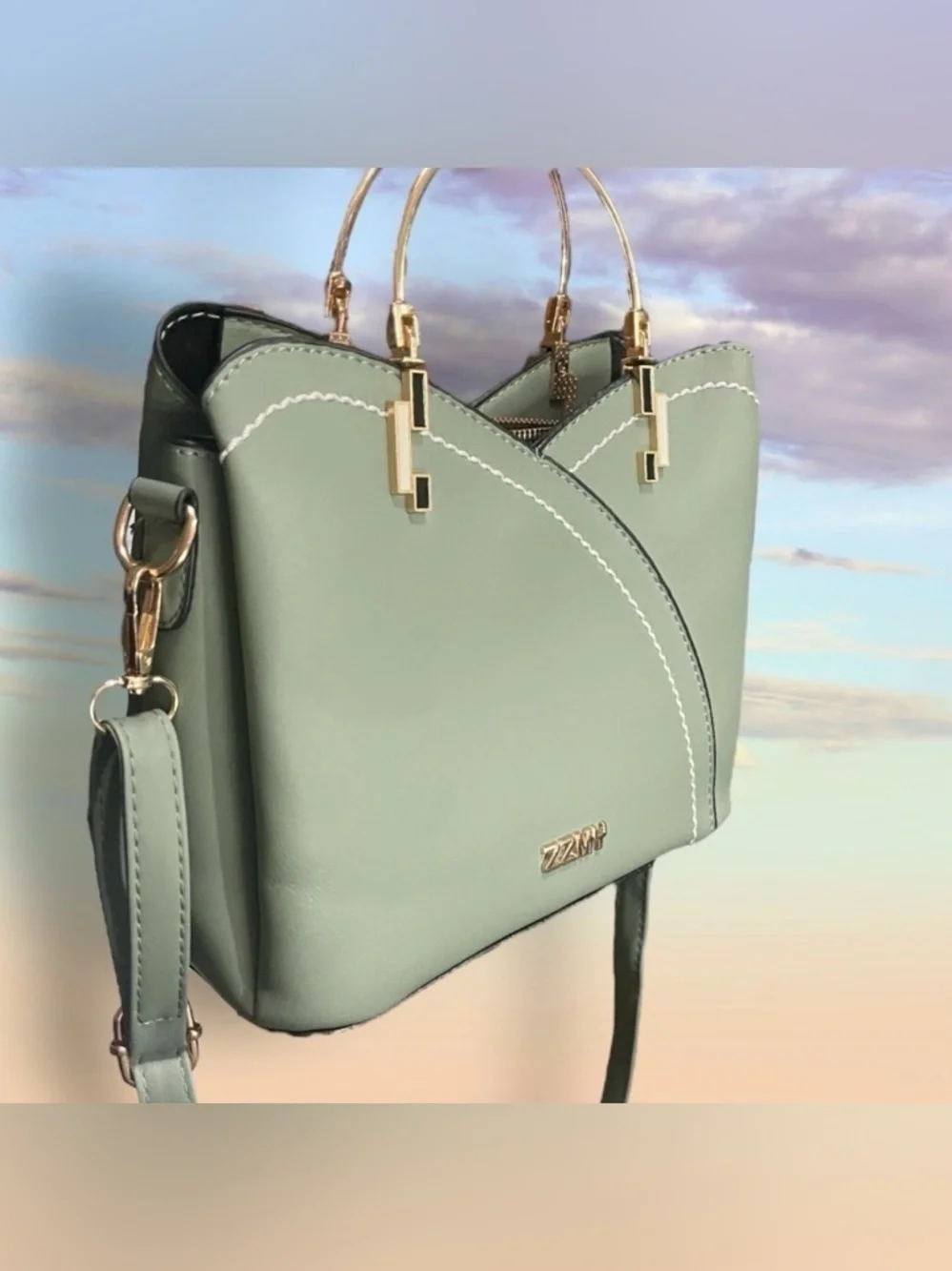 Spring Green Gold Geometric Satchel Medium Bag Crossbody