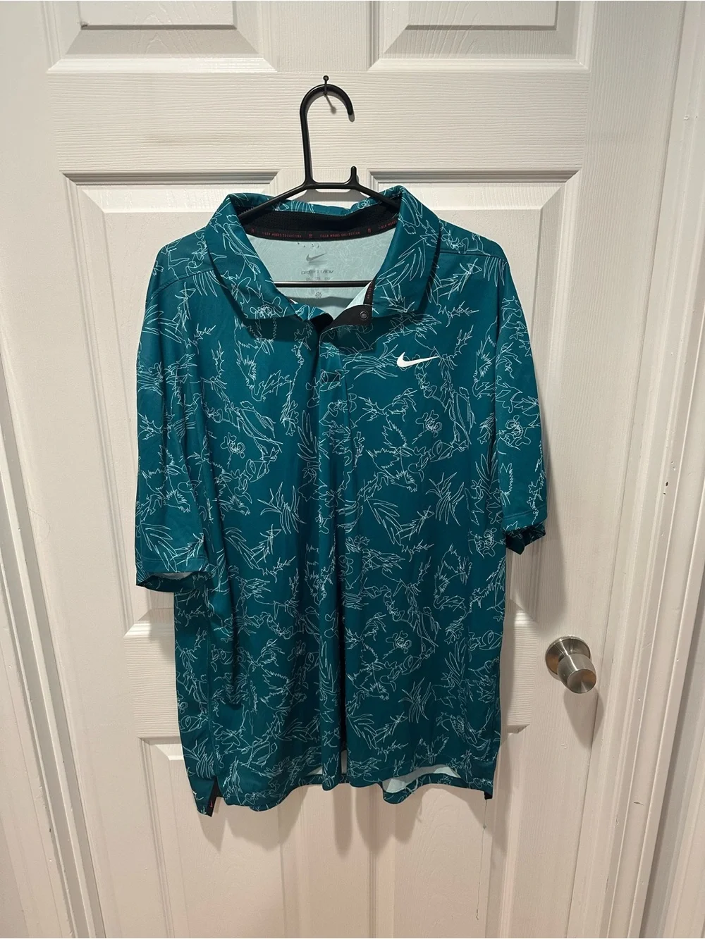 Nike Tiger Woods Dri-FIT ADV Golf Polo Shirt Teal Sketch Line Art Men's XXL