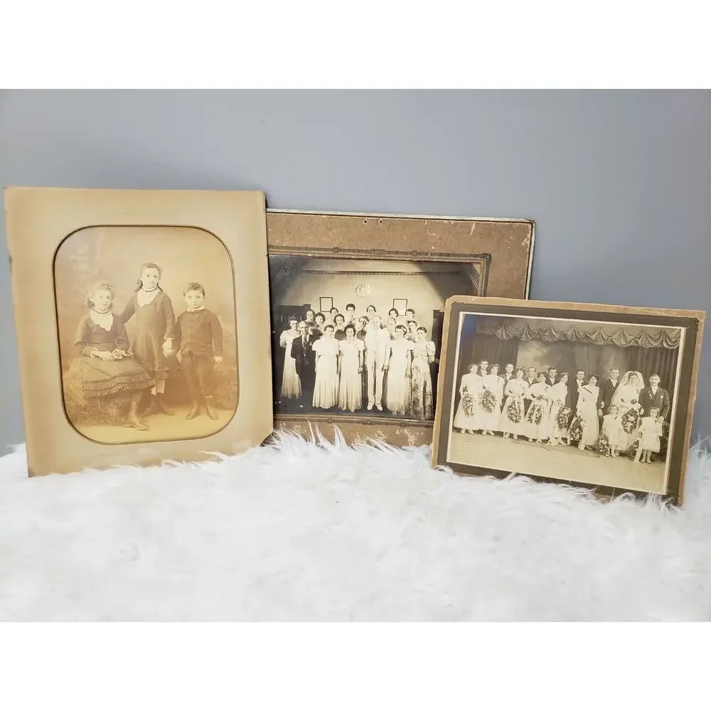 3 Beautiful Antique‎ Framed Wedding Bridal Photograph Picture Family Bride Groom