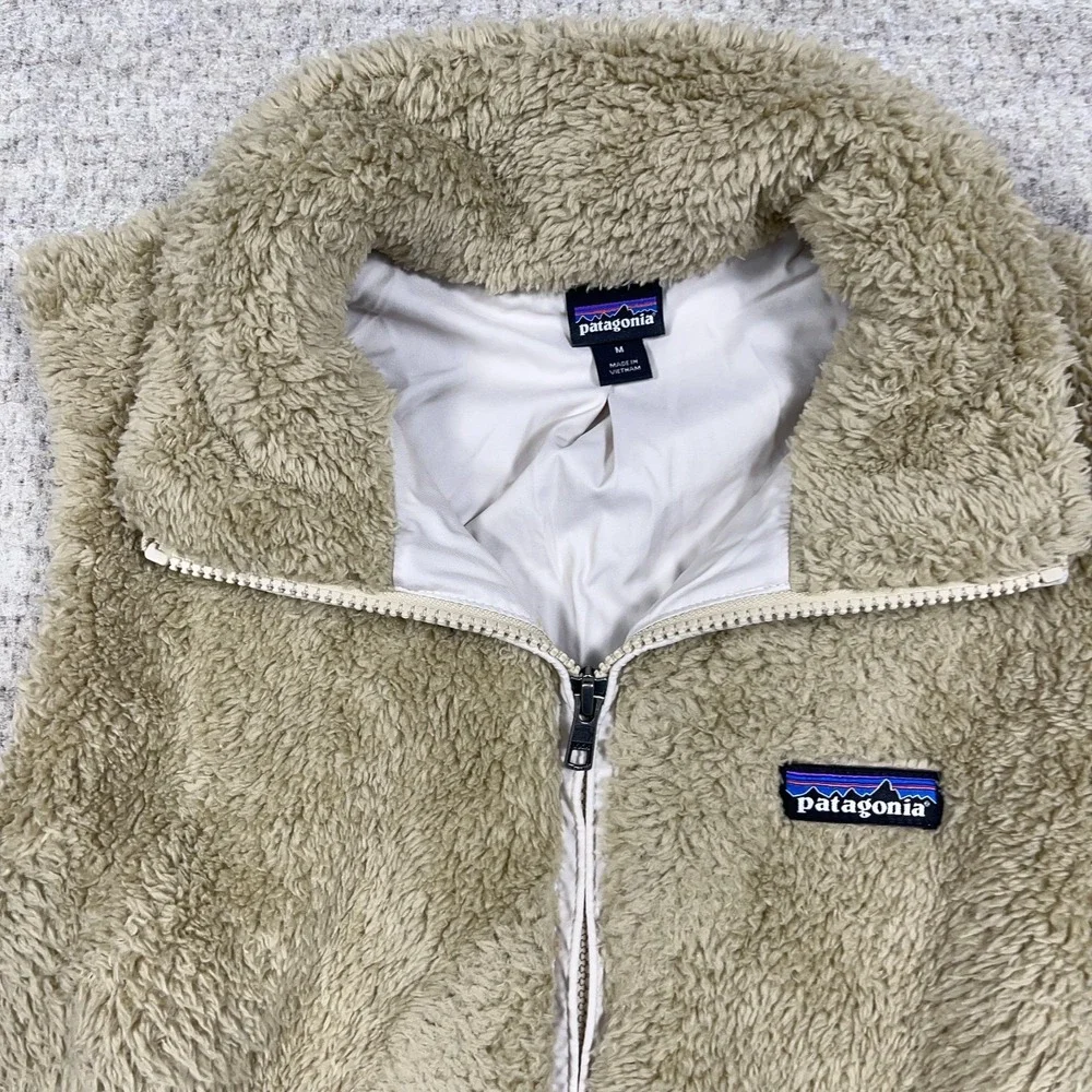 Patagonia Vest Women Medium Tan Full‎ Zip Sweater Deep Pile Fleece Los Gatos