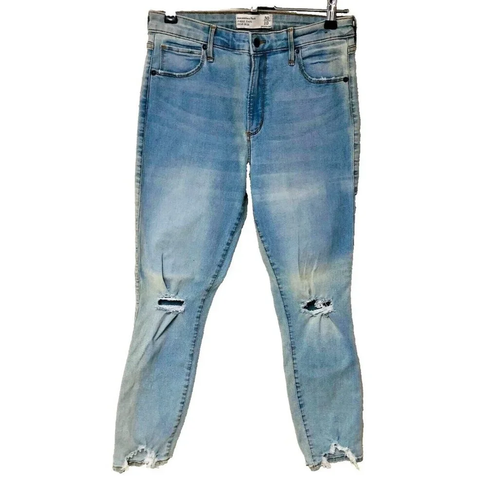 Abercrombie Fitch Womens Ankle Jeans High Waist‎ Distressed Frayed Sz 10 30x25.5