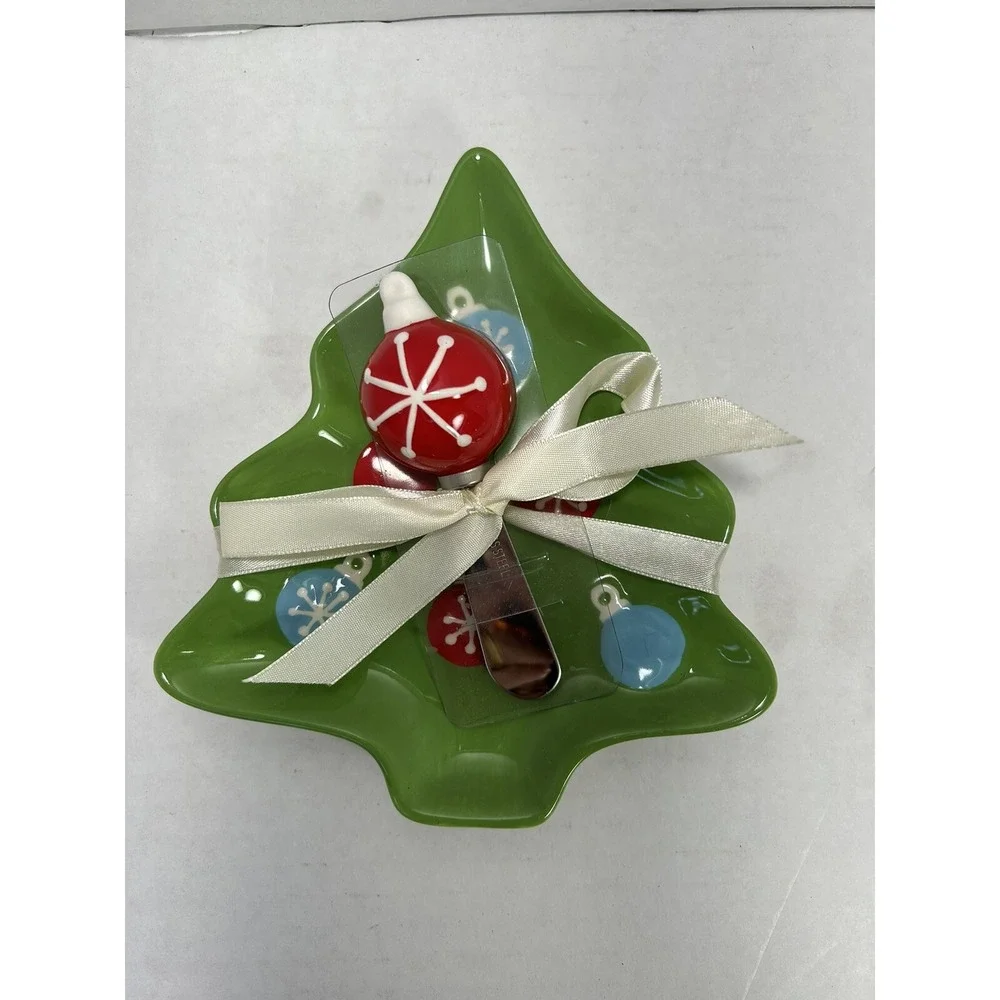 Hallmark‎ Christmas Tree snack plate with knife 7