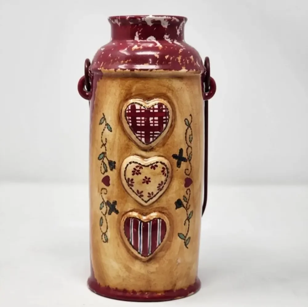 Patchwork Red Pottery Water Carrier/Vase With Handle YellowRedGreenWhite‎