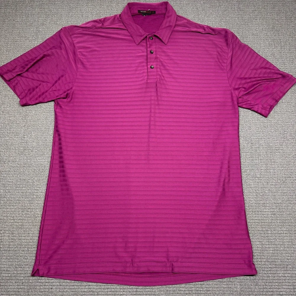 Nike Tiger Woods‎ Collection Mens XL Magenta Purple Striped Golf Polo Shirt TW