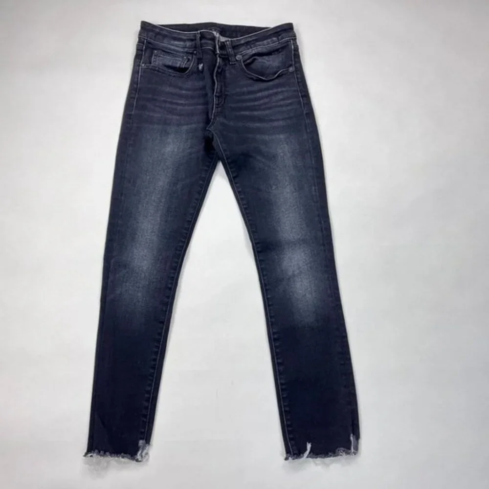 R13 Italy Kate Skinny Raw Hem Jeans Dark Moon Women 26 Stretch Cotton Distressed